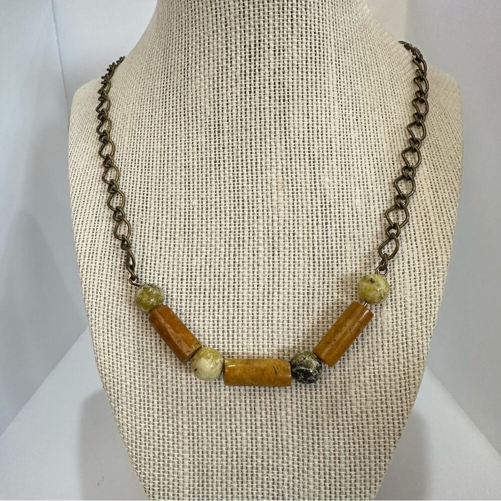 Antique Copper Turquoise round beads and tubes collar. 16” with extension.